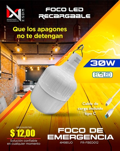 [009291] Foco de emergencia T95 30W 4H Recargable (Incluye cable tipo C)